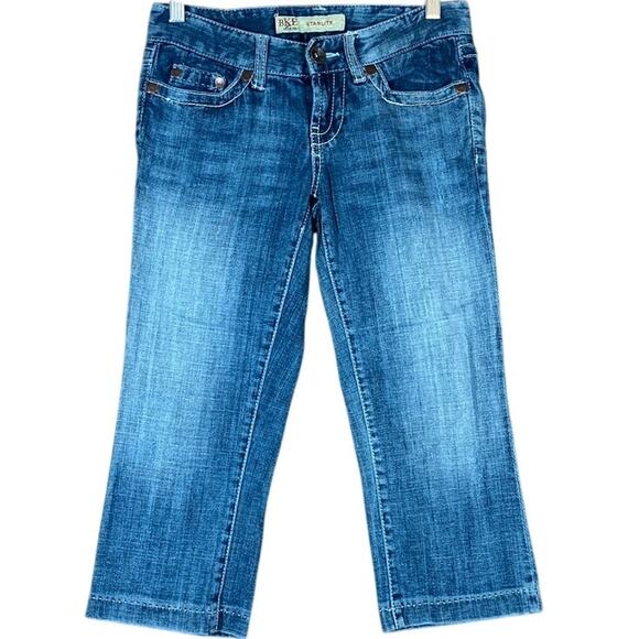 BKE Womens Jeans Blue Capris Denim Starlite Whiskered Heavy Stitching 25 - Picture 1 of 11